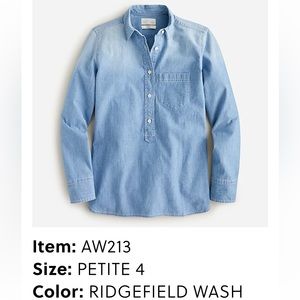 J. Crew Chambray Classic-fit Popover shirt in 4P - NEW